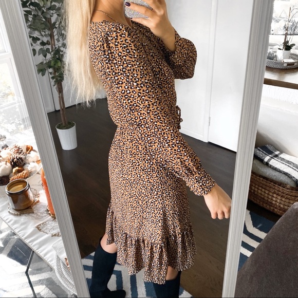 🍂 TALBOTS TAN BLACK ANIMAL PRINT LOOSE LONG SLEEVD DRESS! - Picture 4 of 14
